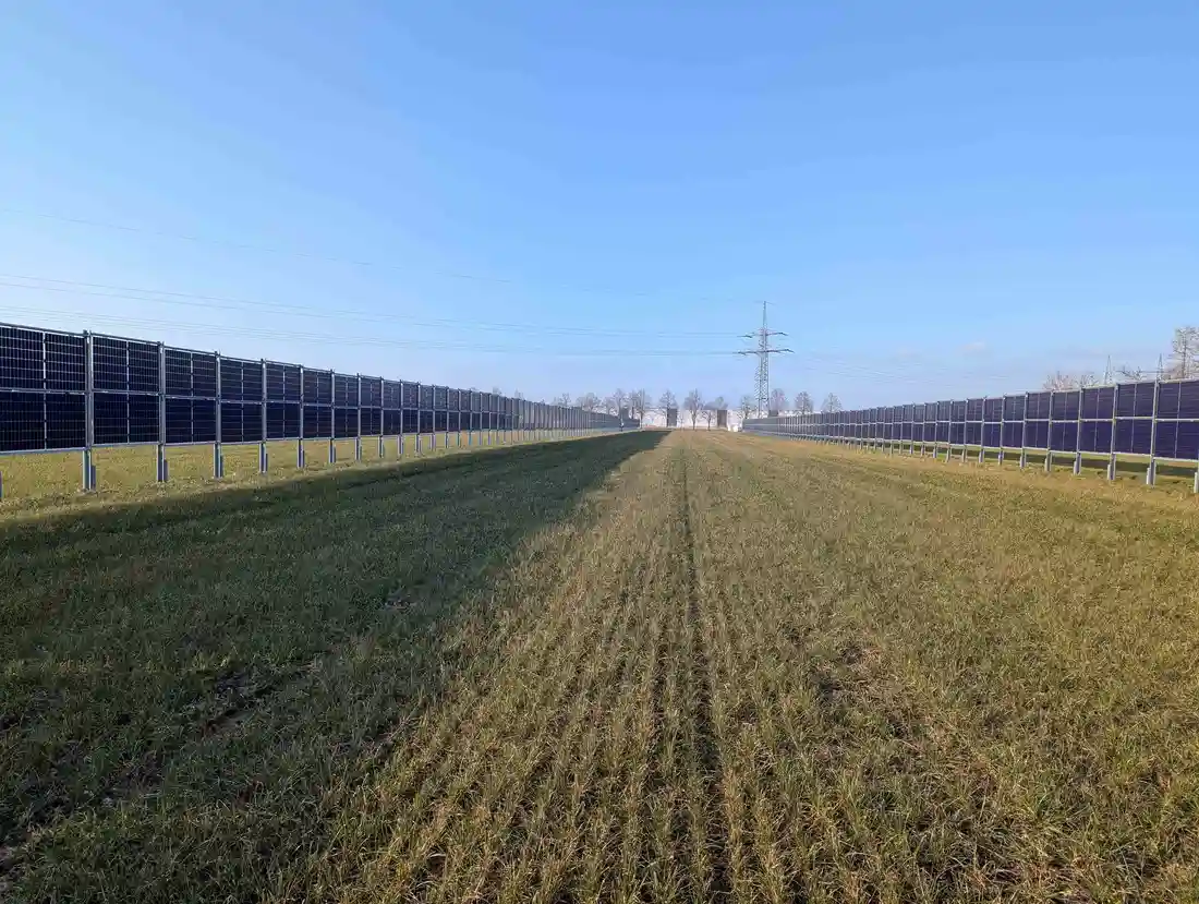 vertical bifacial agri-PV system with agricultural use