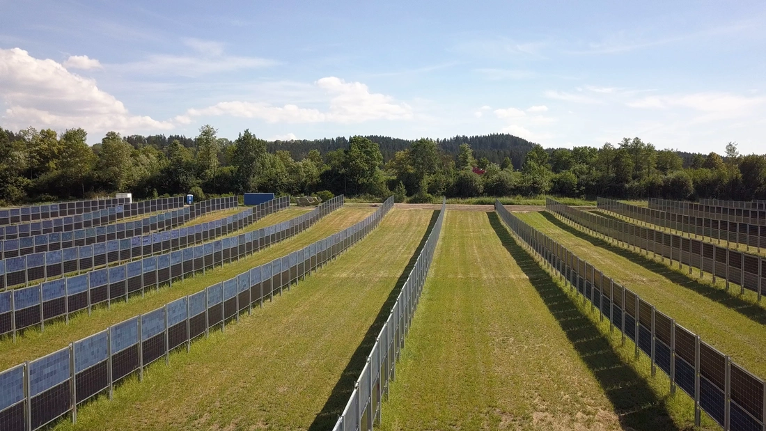vertical bifacial agri-PV system with agricultural use