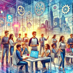 KI-generiertes Bild eines Young Business Club mit jungen Personen