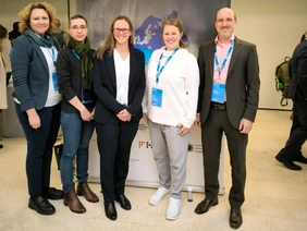 Perfectly interconnected: The THI delegation led by Professor Daniel Großmann (right) in Madrid (Photo: THI).
