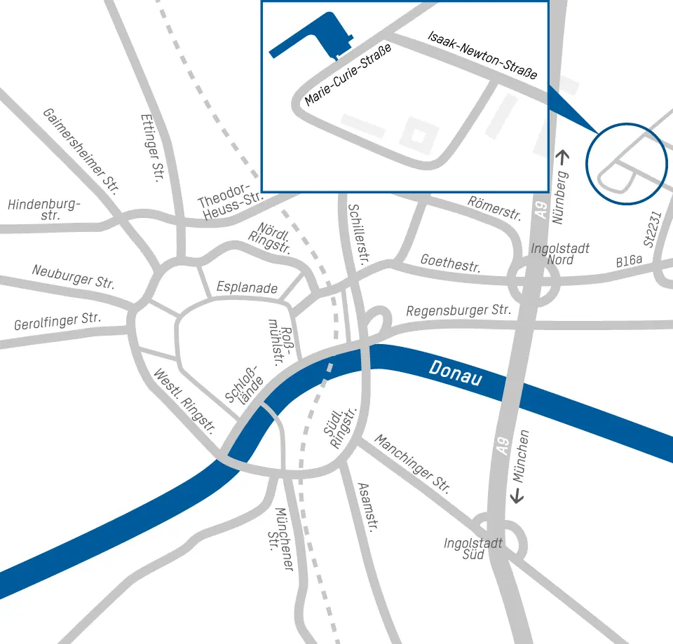 Anfahrt Outdoorgelände Marie-Curie-Straße