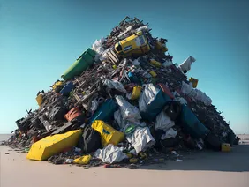 Where to put the rubbish? Reinhard Büchl discusses climate-neutral waste disposal (symbolic image: Pixabay). KI-generiertes Bild eines großen Müllbergs